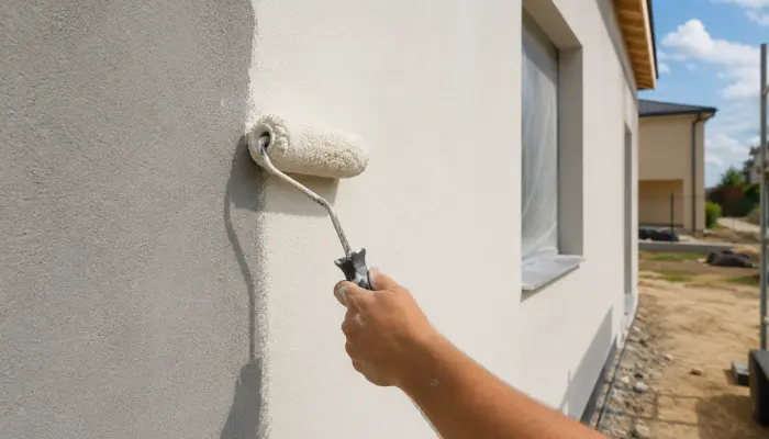 Enduit sur maison neuve en construction