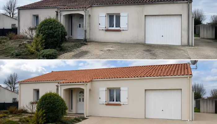 Nettoyage maison extérieur toiture façade et sol
